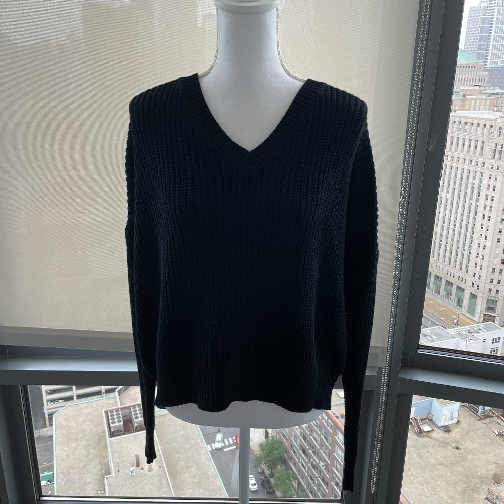 Millau Black sweater with lace up back detail